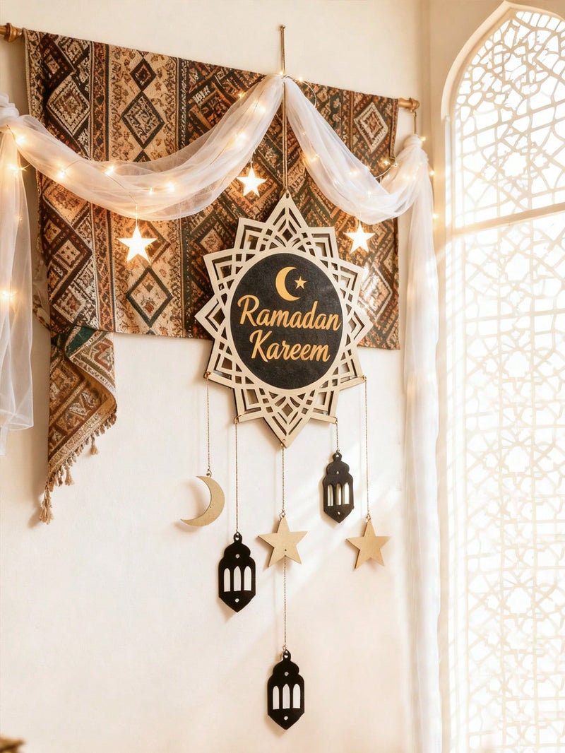 زينه رمضان زينة حائط رمضان من الخشب بتصميم الهلال لتعليق الديكور الإسلامي - Image 3